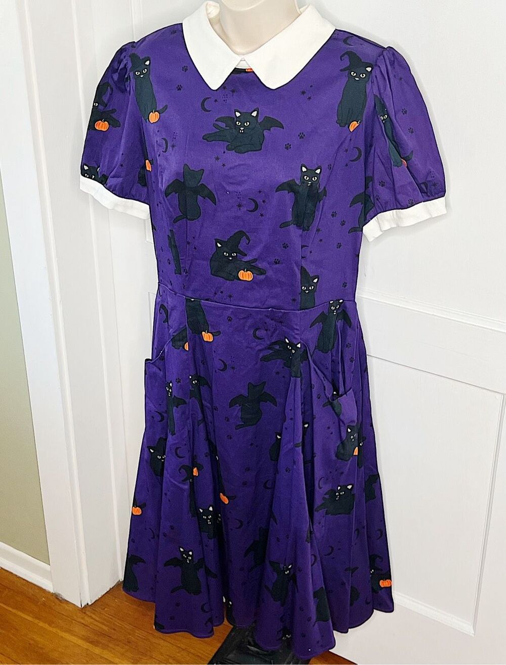 Modcloth x Collectif PETA Cats in Costume Swing Dress Purple Size 10 Nwt